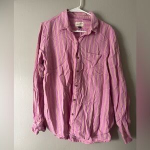 Universal Thread Loose Fitting Pink Stripped Button Up Shirt